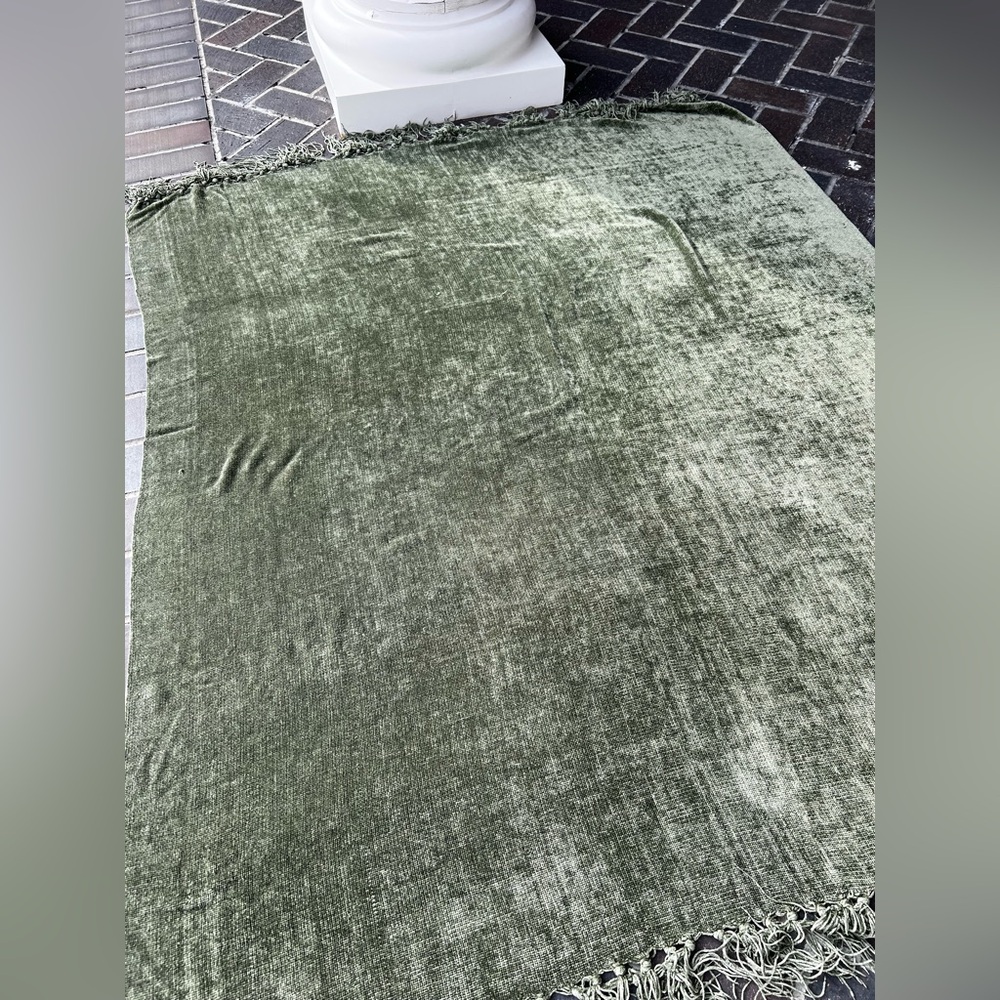 Olive Green Chenille Throw Blanket - Picture 11 of 16